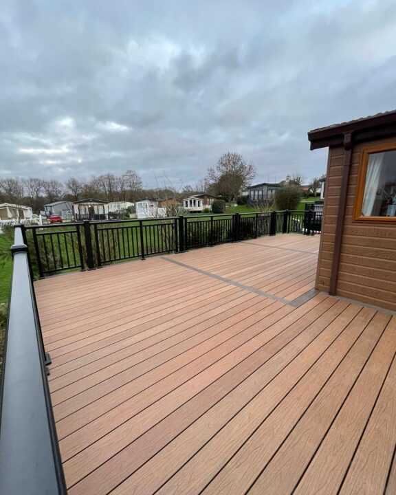 Raised Split-Level Lodge Deck – Merley House Holiday Park