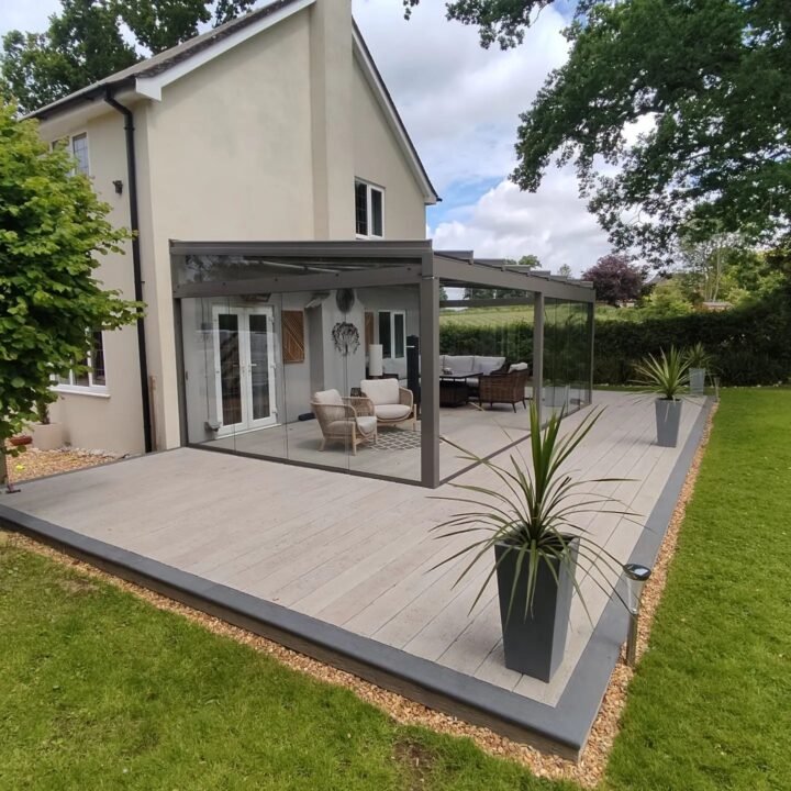 new-forest-hampshire-millboard-decking-installation-with-pergola-completed-project