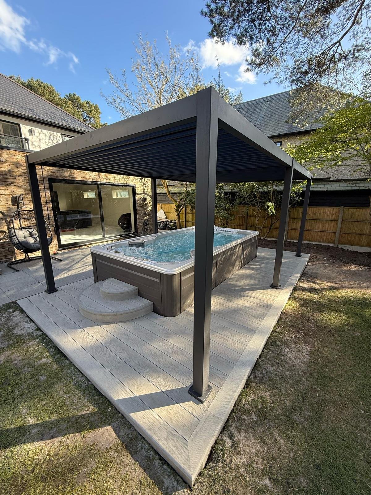 Millboard Smoked oak hot tub decking installation broadstone 3 Millboard Smoked oak hot tub decking installation broadstone 3