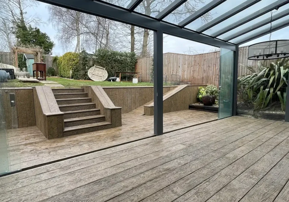 Low-Level Patio Deck with Millboard Weathered Oak – Vintage Colour – Bournemouth, Dorset 3